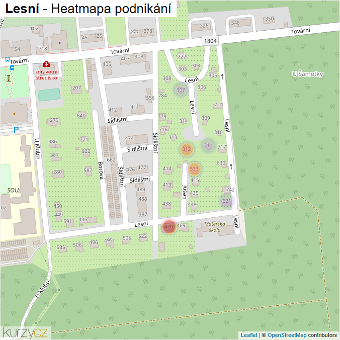 Mapa Lesní - Firmy v ulici.