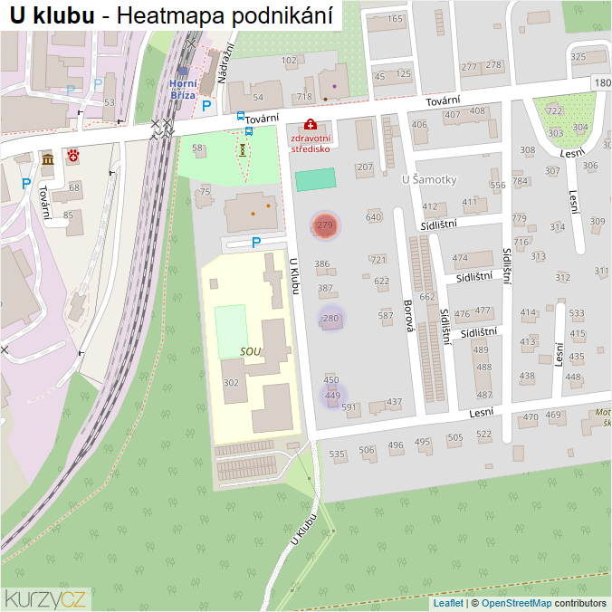Mapa U klubu - Firmy v ulici.