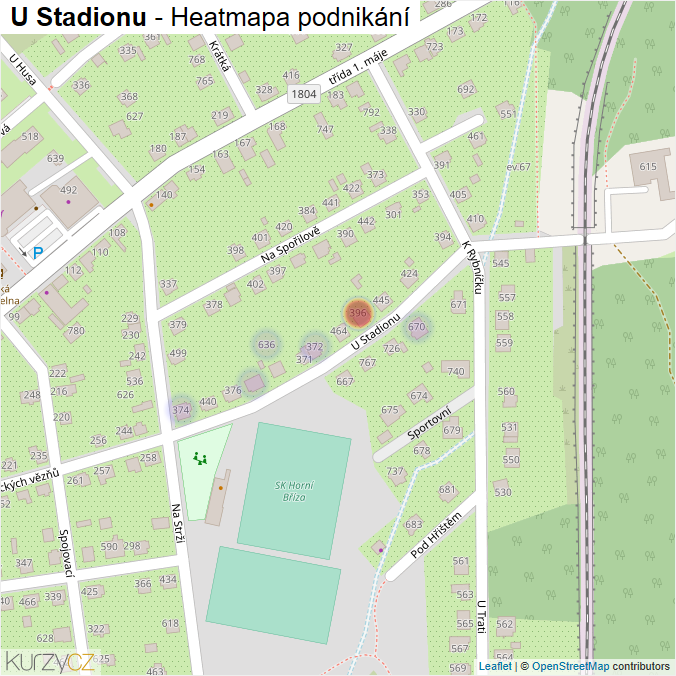 Mapa U Stadionu - Firmy v ulici.