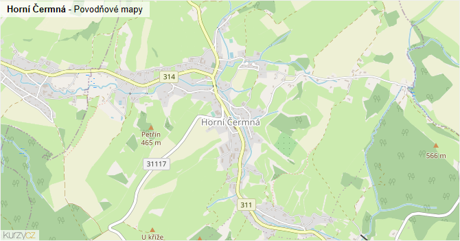 Horní Čermná - záplavové mapy stoleté vody