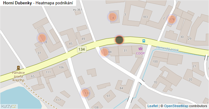 Horní Dubenky - mapa podnikání