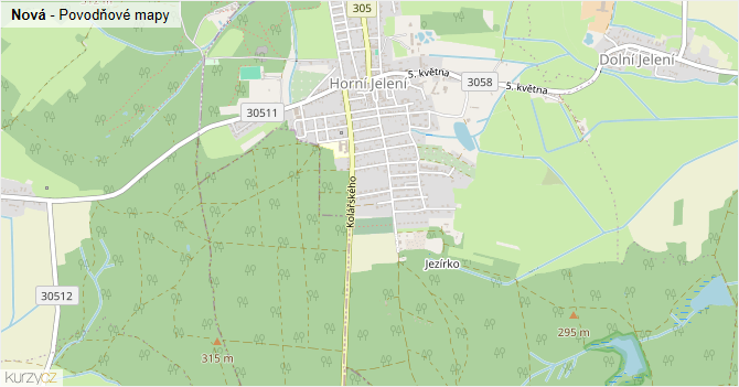 Nová - záplavové mapy stoleté vody