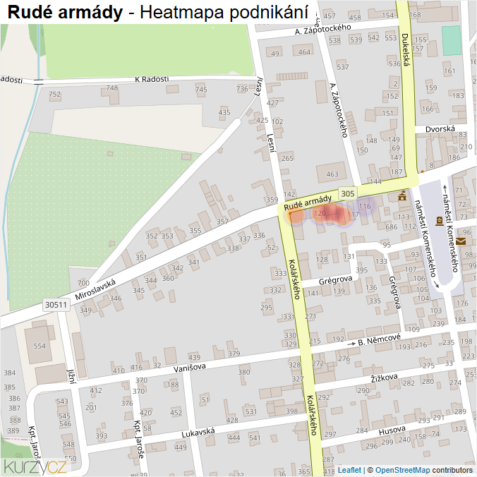 Mapa Rudé armády - Firmy v ulici.