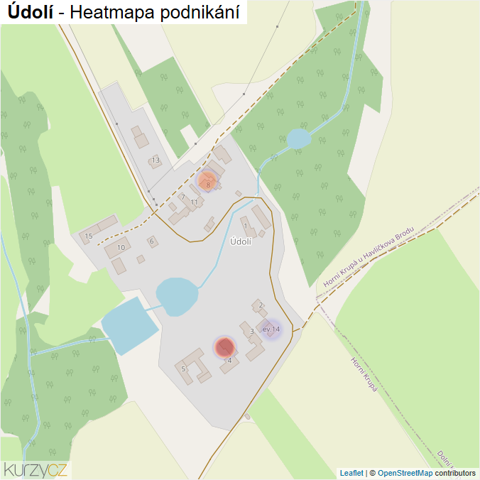 Mapa Údolí - Firmy v části obce.