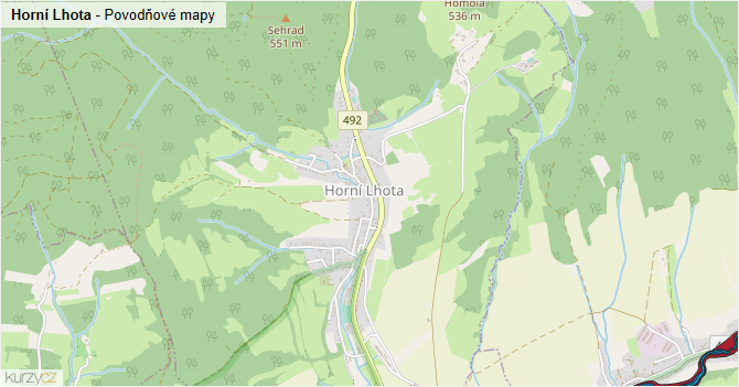 Horní Lhota - záplavové mapy stoleté vody