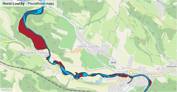 Horní Loučky - záplavové mapy stoleté vody
