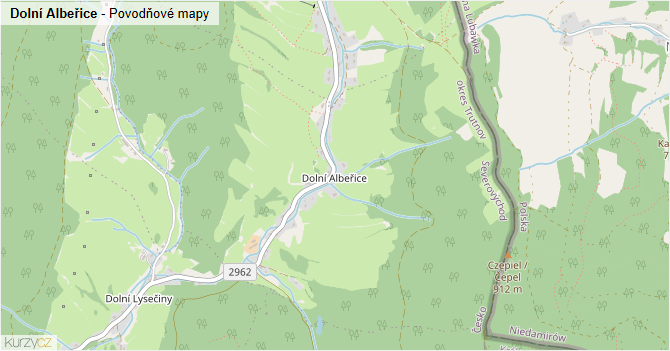 Dolní Albeřice - záplavové mapy stoleté vody