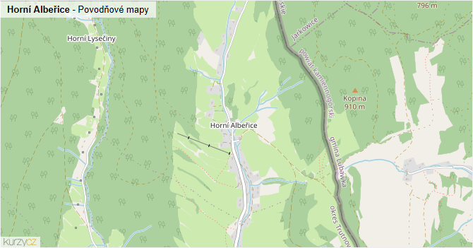 Horní Albeřice - záplavové mapy stoleté vody