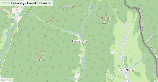Horní Lysečiny - záplavové mapy stoleté vody