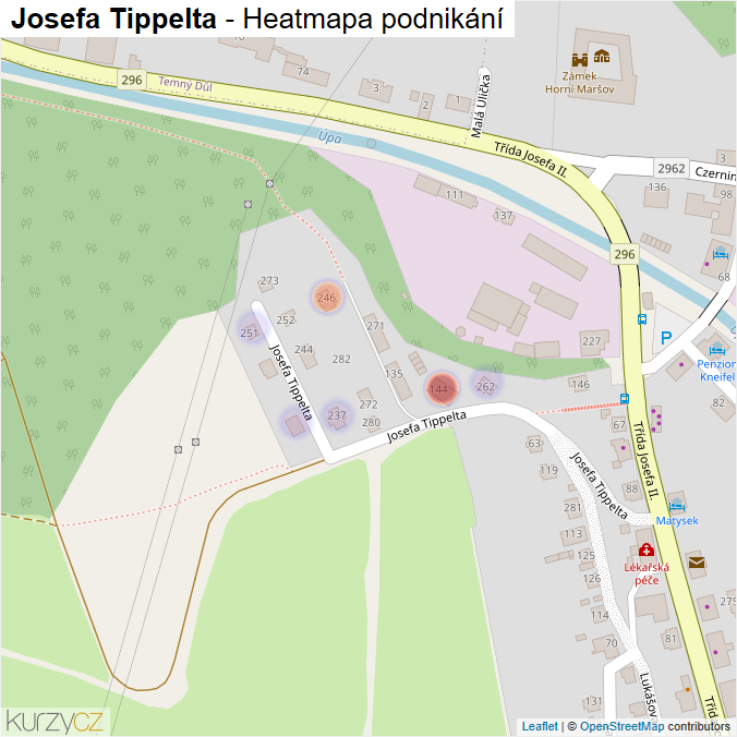 Mapa Josefa Tippelta - Firmy v ulici.
