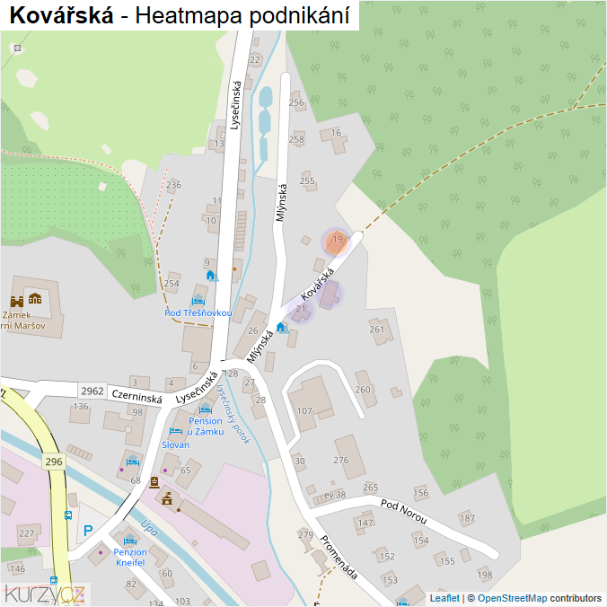 Mapa Kovářská - Firmy v ulici.