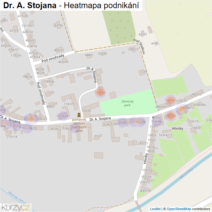 Mapa Dr. A. Stojana - Firmy v ulici.
