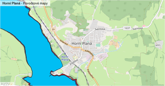 Horní Planá - záplavové mapy stoleté vody