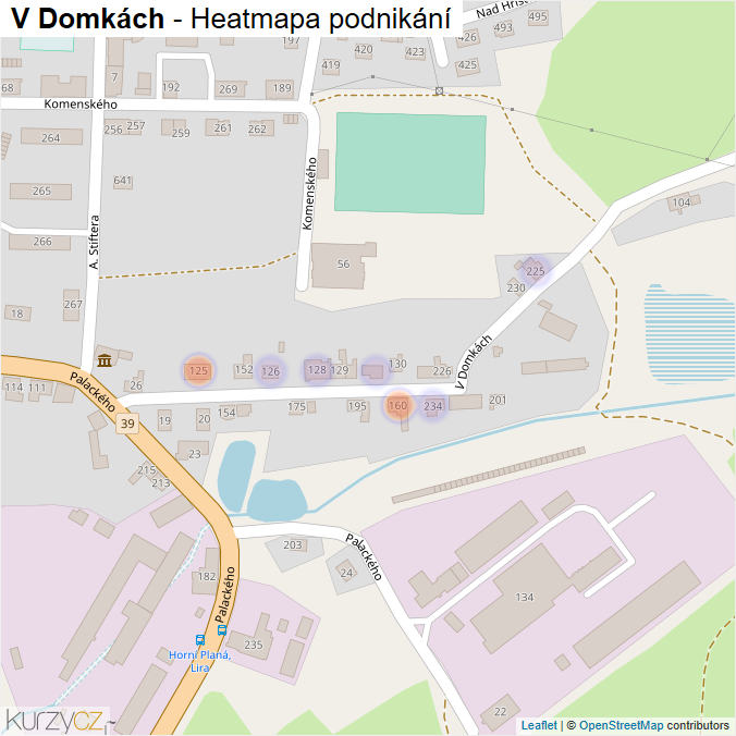 Mapa V Domkách - Firmy v ulici.