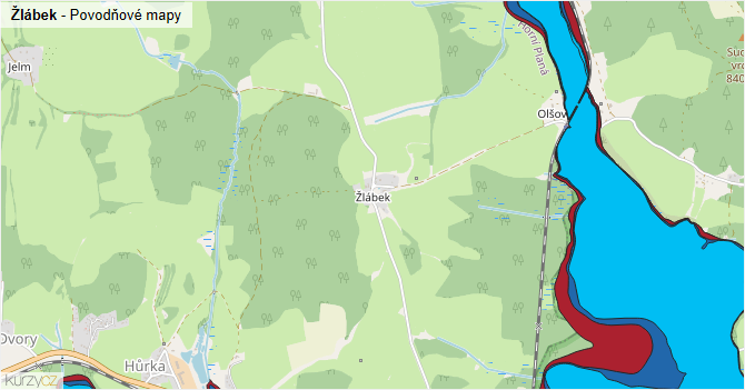 Žlábek - záplavové mapy stoleté vody