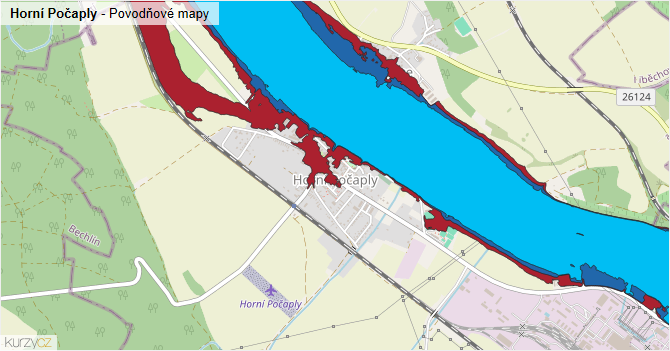 Horní Počaply - záplavové mapy stoleté vody