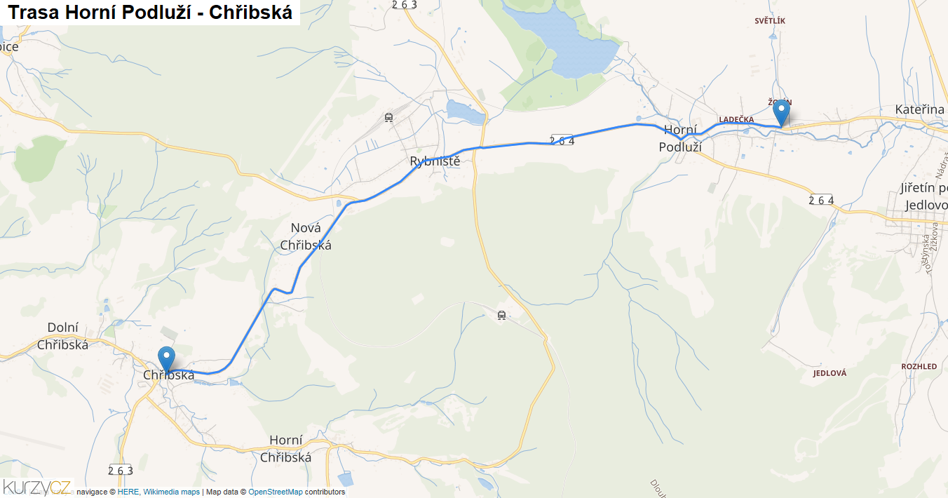 Horní Podluží-Chřibská, mapa trasy