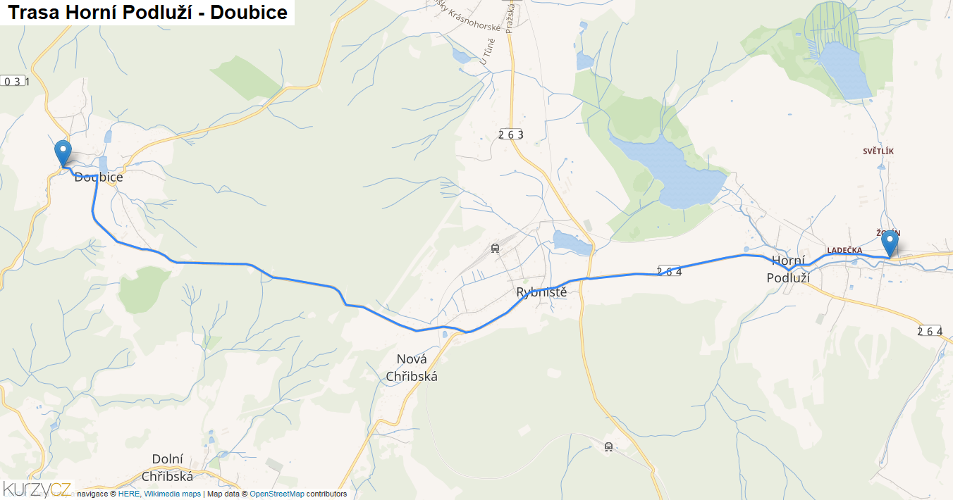 Horní Podluží-Doubice, mapa trasy