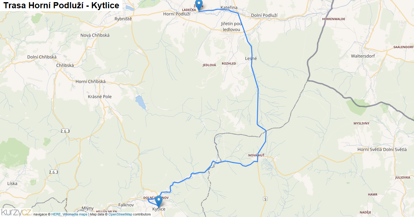 Horní Podluží-Kytlice, mapa trasy