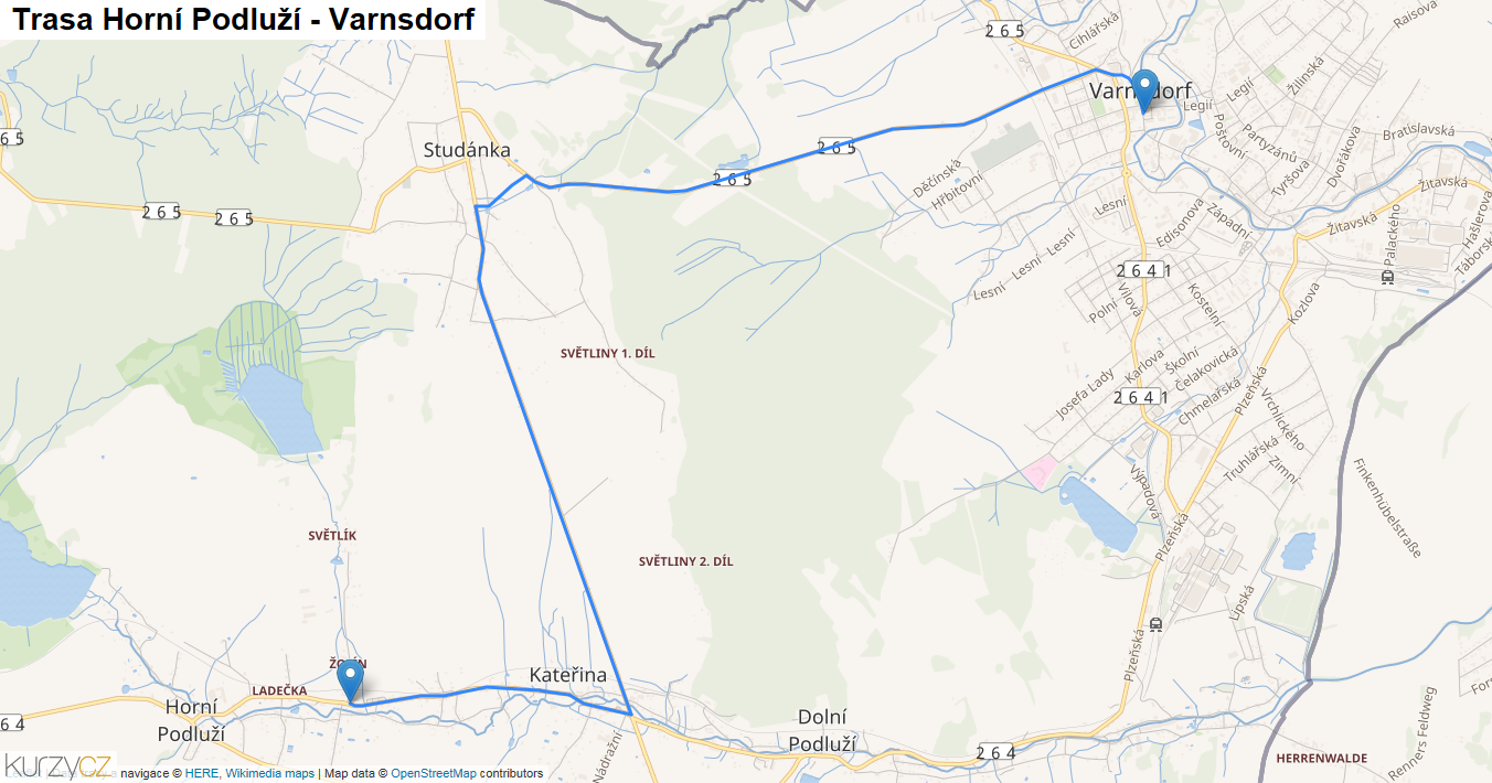 Horní Podluží-Varnsdorf, mapa trasy