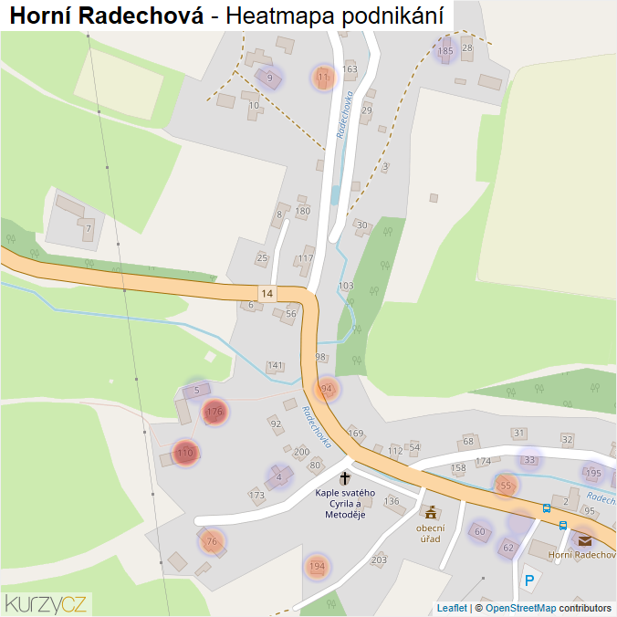 Mapa Horní Radechová - Firmy v části obce.