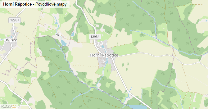 Horní Rápotice - záplavové mapy stoleté vody
