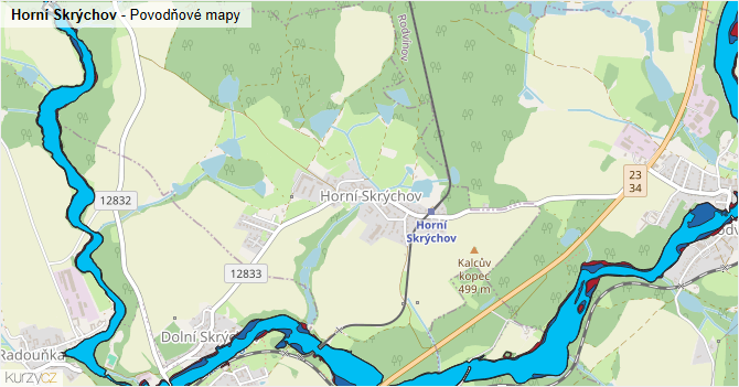 Horní Skrýchov - záplavové mapy stoleté vody