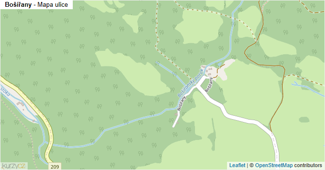 Bošířany - mapa ulice