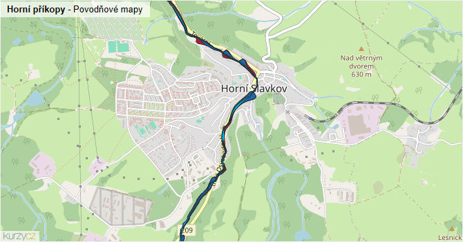 Horní příkopy - záplavové mapy stoleté vody