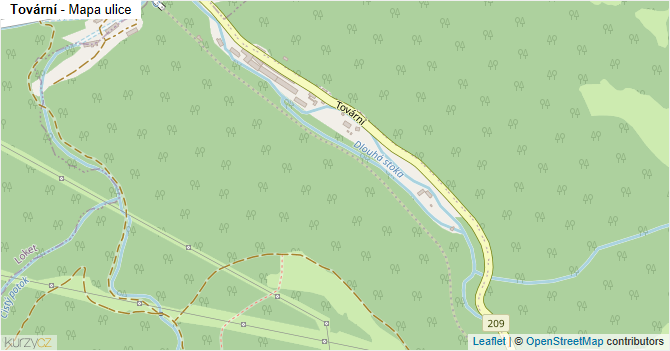 Tovární - mapa ulice