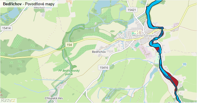 Bedřichov - záplavové mapy stoleté vody