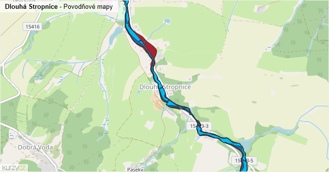 Dlouhá Stropnice - záplavové mapy stoleté vody