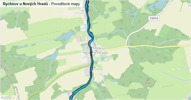 Rychnov u Nových Hradů - záplavové mapy stoleté vody