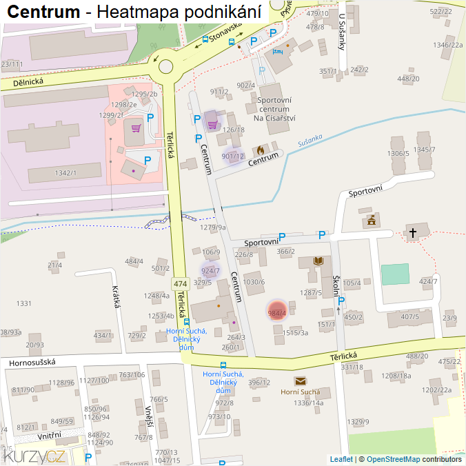 Mapa Centrum - Firmy v ulici.