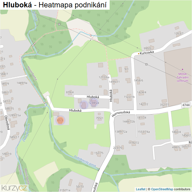 Mapa Hluboká - Firmy v ulici.