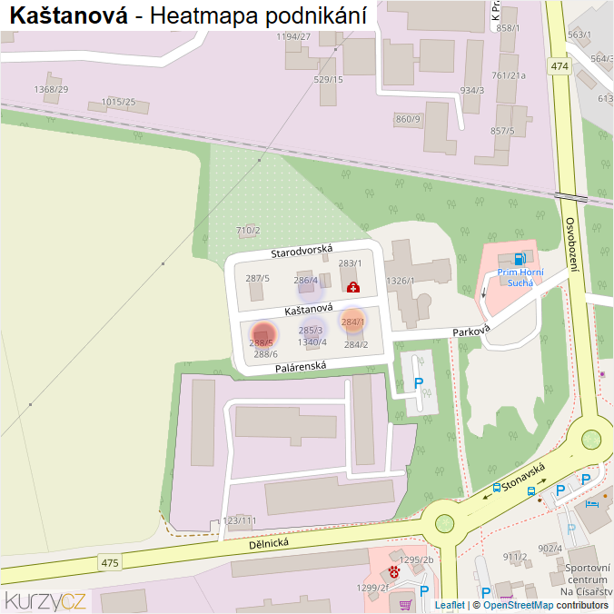Mapa Kaštanová - Firmy v ulici.