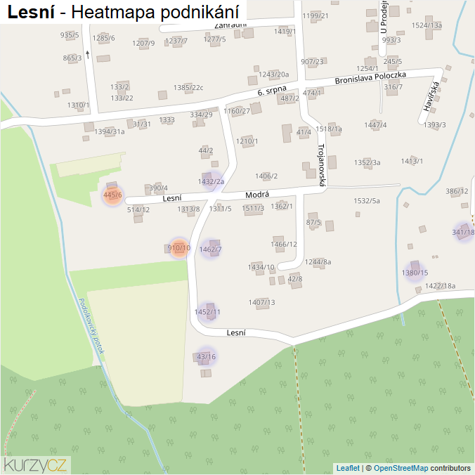 Mapa Lesní - Firmy v ulici.
