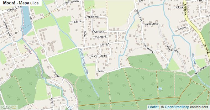 Modrá - mapa ulice