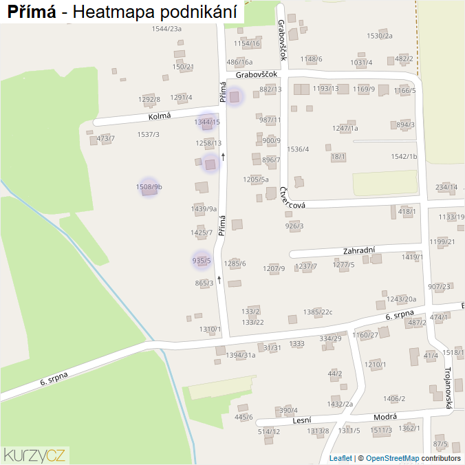 Mapa Přímá - Firmy v ulici.