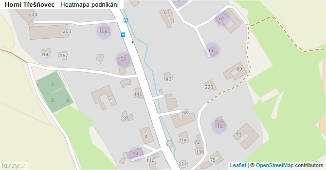 Horní Třešňovec - mapa podnikání