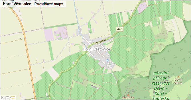 Horní Věstonice - záplavové mapy stoleté vody
