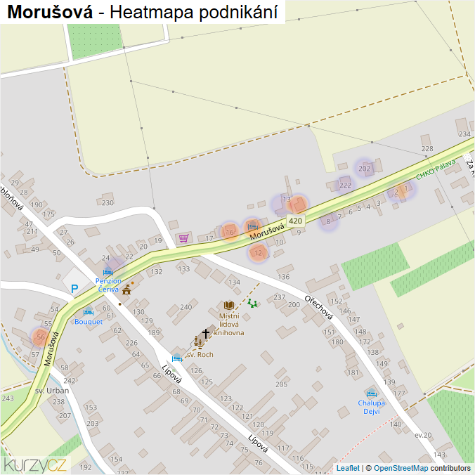 Mapa Morušová - Firmy v ulici.