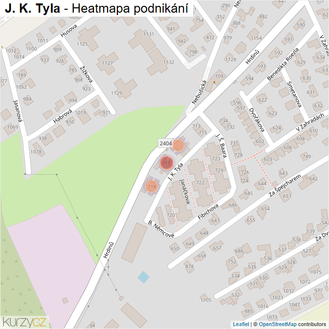 Mapa J. K. Tyla - Firmy v ulici.