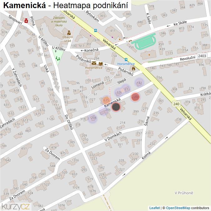 Mapa Kamenická - Firmy v ulici.