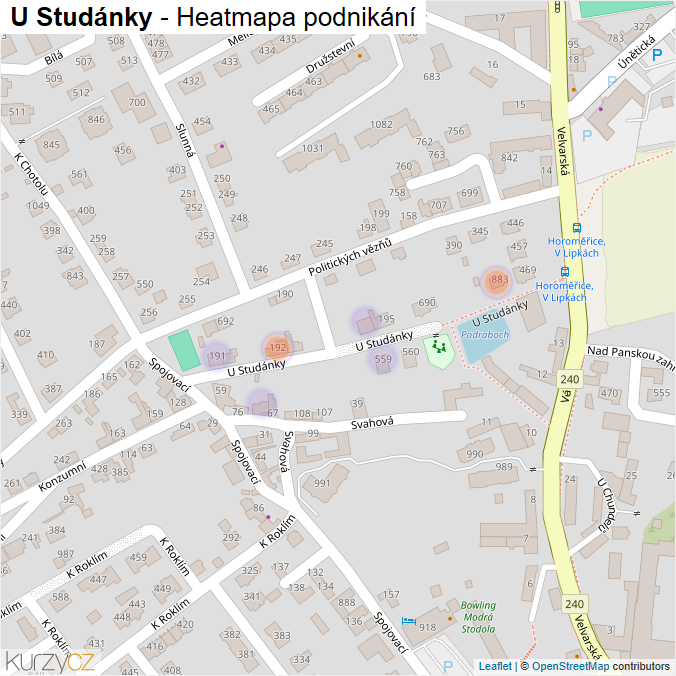Mapa U Studánky - Firmy v ulici.