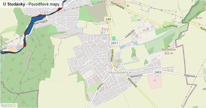 U Studánky - záplavové mapy stoleté vody