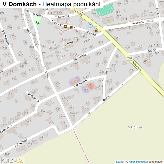 Mapa V Domkách - Firmy v ulici.