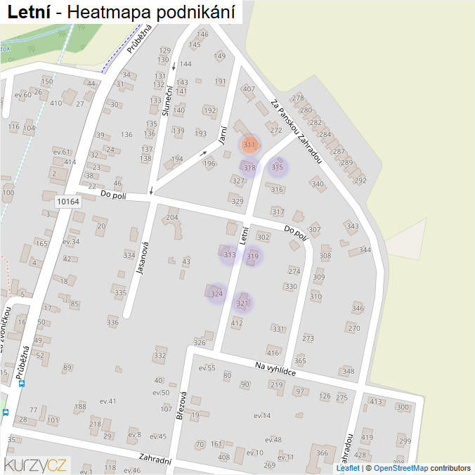 Mapa Letní - Firmy v ulici.