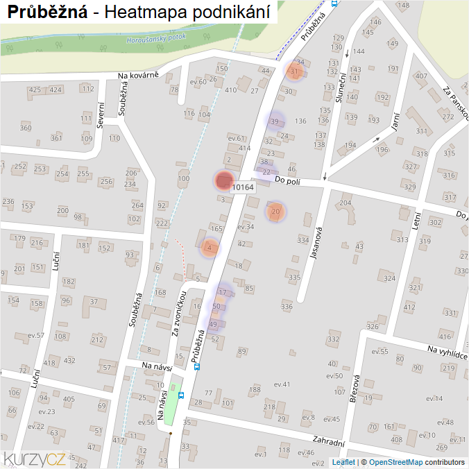 Mapa Průběžná - Firmy v ulici.