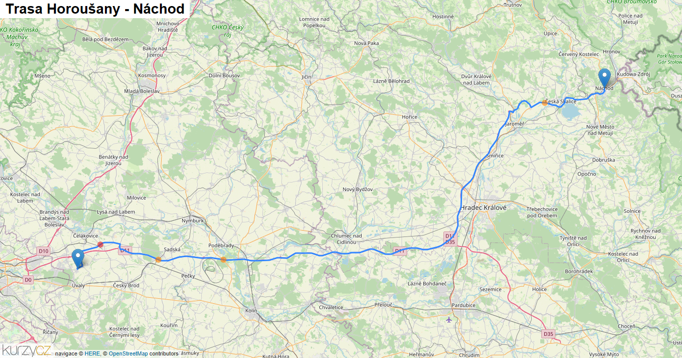 Horoušany-Náchod, mapa trasy
